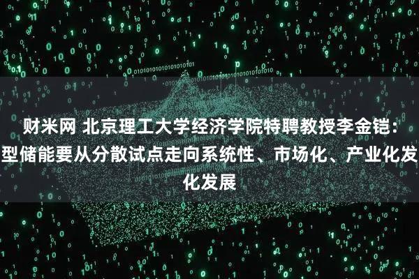 财米网 北京理工大学经济学院特聘教授李金铠:新型储能要从分散试点走向系统性、市场化、产业化发展