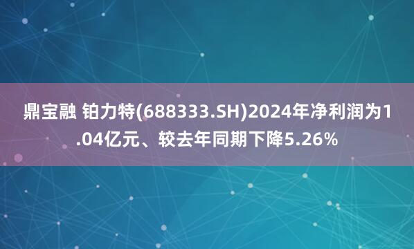 鼎宝融 铂力特(688333.SH)2024年净利润为1.04亿元、较去年同期下降5.26%